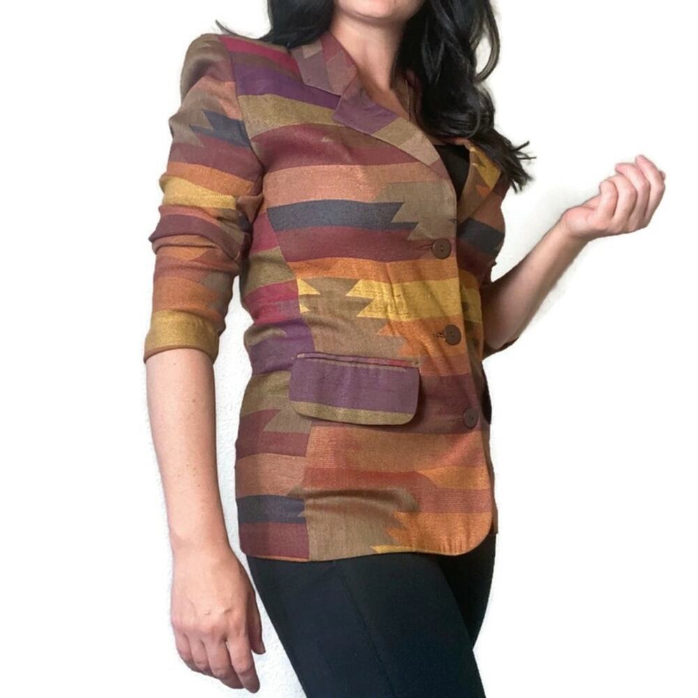 Vintage Aztec Multicolored Orange & Yellow Blazer Size Small Petite